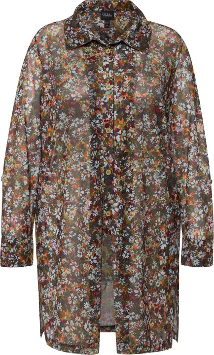 Image du produit Ulla Popken Blouse en tulle à col chemise et manches longues, ligne en A et motif millefleurs (50, 52)