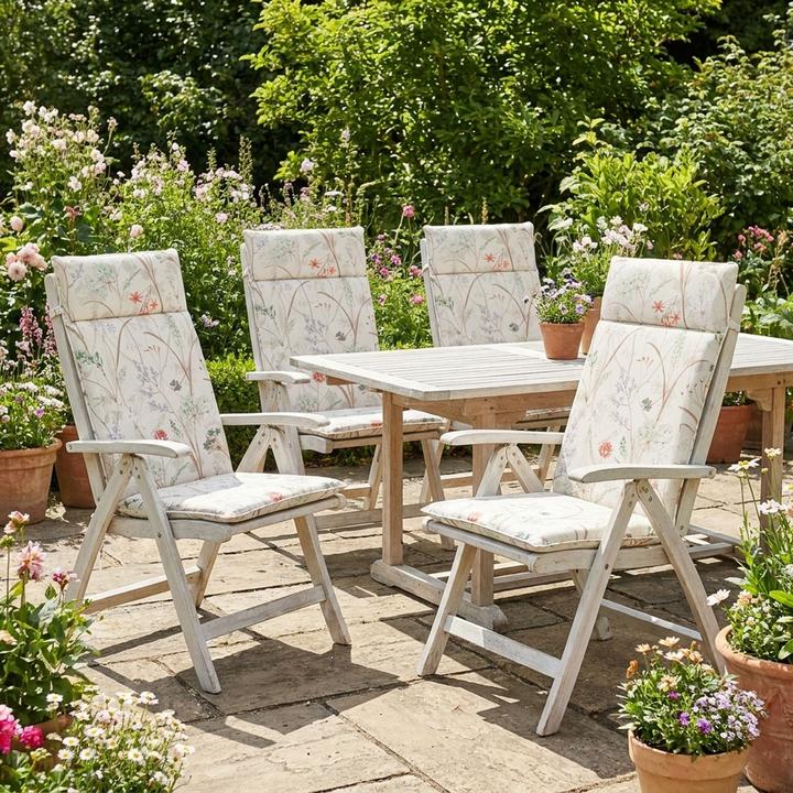 Produktbild Natura Punto 4er-Set Hochlehner-Auflage, Gartenstuhlkissen wasserabweisend, Blumenmuster weiss 120x50cm (120 x 50 cm)