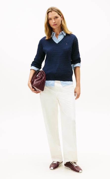 Produktbild Tommy Hilfiger Damen Cable Fine Gg V-Ausschnitt Langarm Pullover (XS)