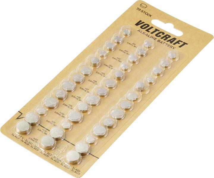 Produktbild Voltcraft Knopfzellen-Set je 3x AG 1, AG 2, AG 3, AG 4, AG 5, AG 6, AG 7, AG 8 (39 Stk., AG1, AG10, AG12, AG4, AG8, AG9/LR45/LR936/394, LR41, LR44, LR59, LR754, SR45, SR920)