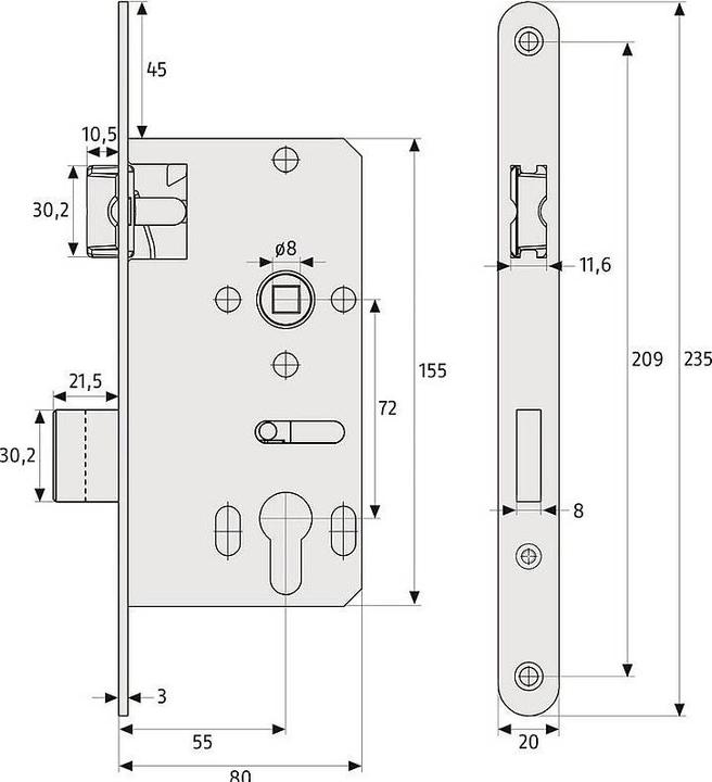 Actual product image Abus Mortice lock ESK PZ2 universal S (Mortise lock)