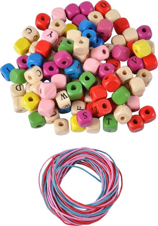 Image du produit Swiss Natura Mélange de perles en bois, perles colorées avec trou et rubans à enfiler