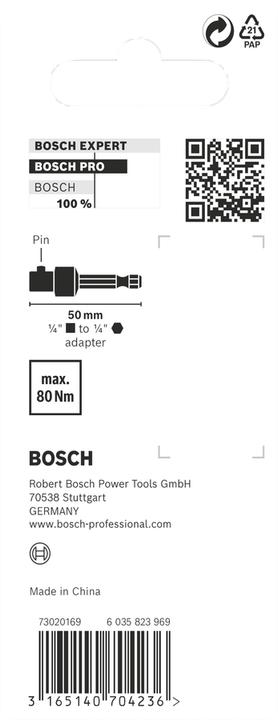 Produktbild Bosch Professional Zubehör PRO Socket Adapter mit Stiftverbindung, 1/4", 50 mm