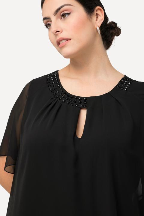 Immagine prodotto Ulla Popken Abito di chiffon dal taglio svasato con applicazioni, scollo a girocollo e mezze maniche (46, 48)