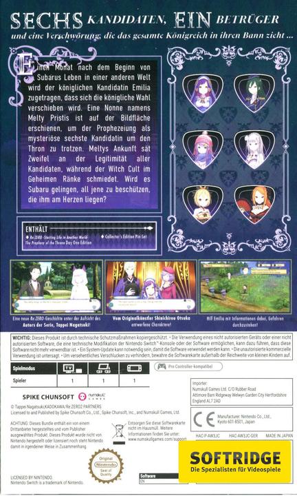 Actual product image Spike Chunsoft Re:ZERO - The Prophecy of the Throne (Switch, DE)