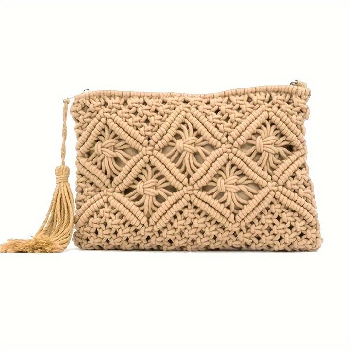 Only-Bags.Store Straw Woven Clutch Bag, Hollow Out Clutch Purse, Casual Summer Beach Travel Purse