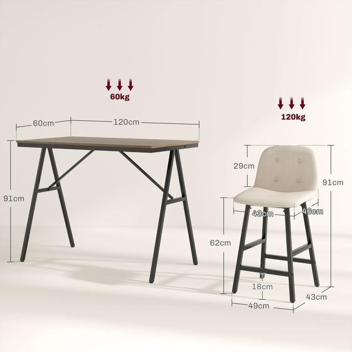 Actual product image Homcom Bartisch-Set Polyester, Spanplatte Beige (120 x 60 x 91 cm)