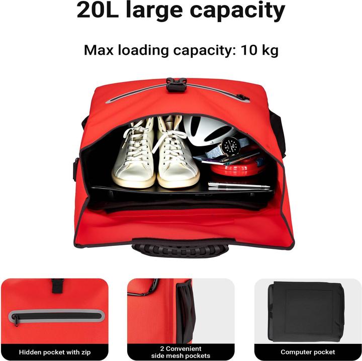 Produktbild Wiltec Gepäckträgertasche rot 20l Fahrradtasche Rucksack Gepäcktasche (20 l, Gepäckträgertasche)