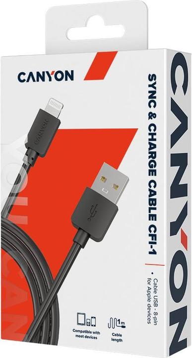 Actual product image Canyon CNE-CFI1B lightning cable Black (1 m, USB 2.0, 5 W)