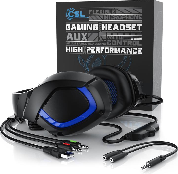 Produktbild CSL Gaming Headset mit Mikrofon, Kopfhörer für Windows/Mac/Linux /PS4/PS4 Pro (Kabelgebunden)