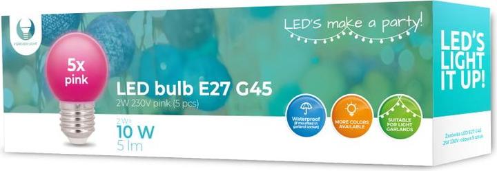 Image du produit Forever Light Ampoule LED E27 G45 2W 230V rose 5pcs (E27, 5 lm, 5x)