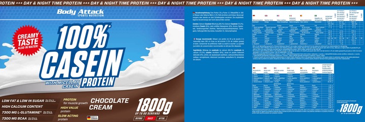 Actual product image Body Attack 100% Casein Protein (1800g can) (Nature, 1 pcs., 1800 g)