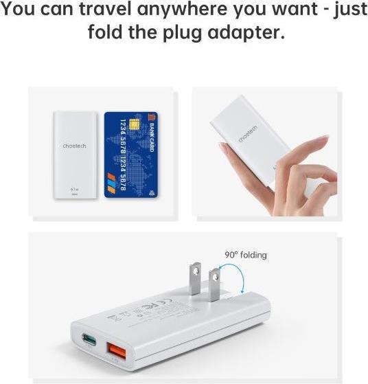 Image du produit Choetech Chargeur rapide USB-C et USB-A GaN (65 W, 2 ports)