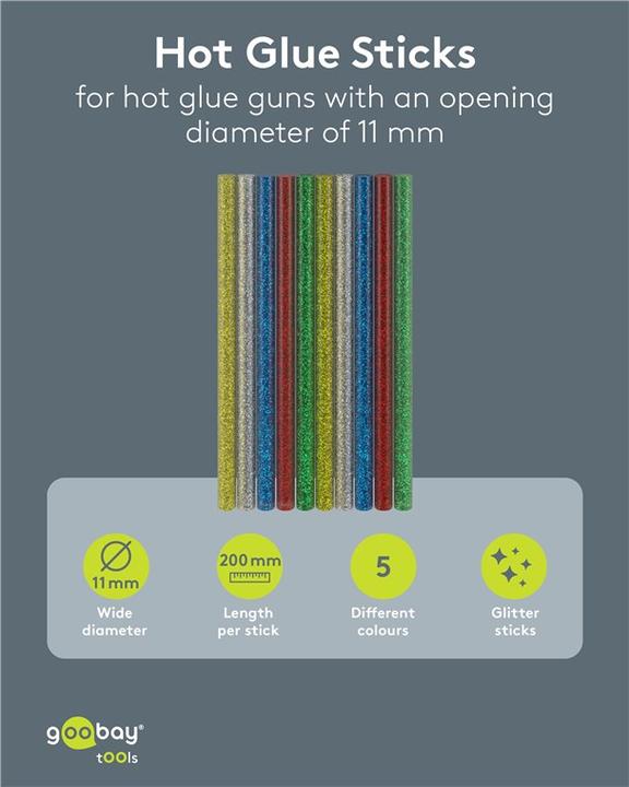 Productafbeelding Goobay Heissklebesticks 11 mm, 5 Glitzer-Farben, 10 Stk.