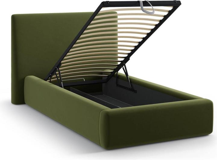 Actual product image Micadoni Velvet Storage Bed With Headboard, "Amy", Army Green, 220x130x95 Made in Europe (90 x 200 cm)