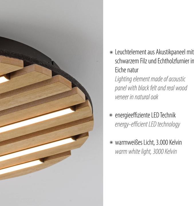 Produktbild Just Light LED Deckenlampe AKUSTIK Holz Akustikpanel mit Echtholzfurnier Eiche (1700 lm)
