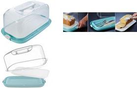 Actual product image keeeper Cake topper / box cake container ""gino"", square aquamarine / transparent, material: PP/TPE