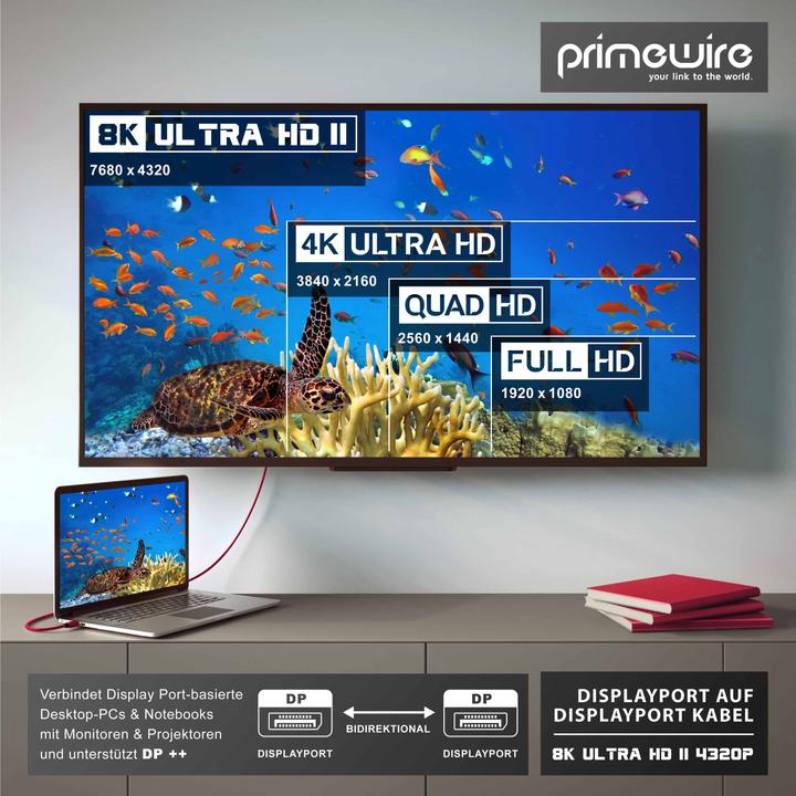 Immagine prodotto Primewire Cavo DisplayPort, DP 1.4, Cavo monitor premium 8K @ 60 Hz - 4k 3840 x 2160 @ 120 Hz con DSC (2 m)