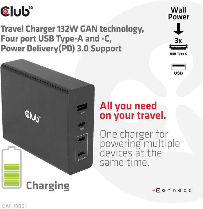 Produktbild Club 3D CAC-1906 (132 W, 4 Ports)