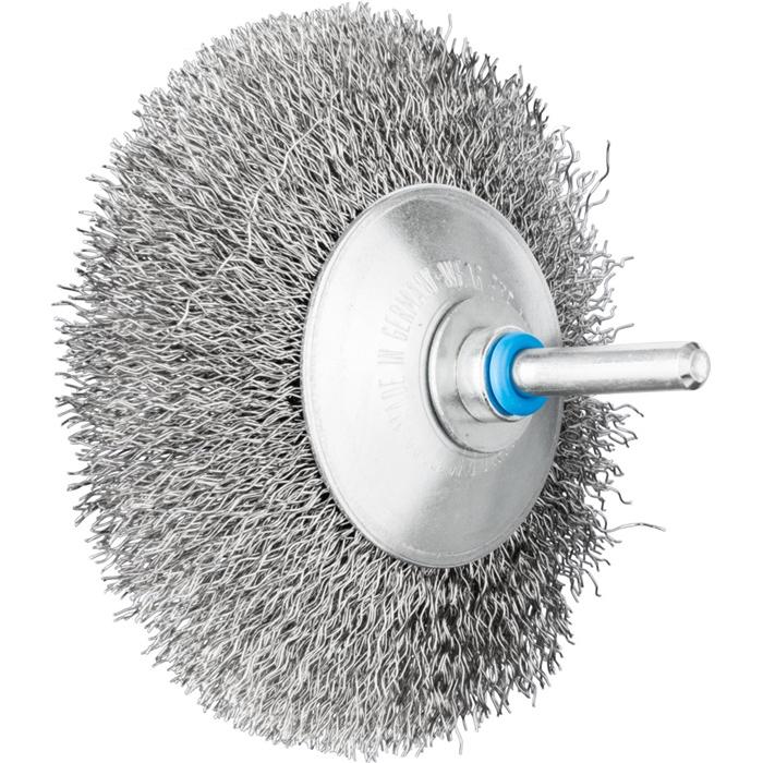 Pferd, Schleifmittel, Kegelbürste ungezopft KBU Ø95x10mm Schaft-Ø6 mm Edelstahl-Draht-Ø0,30