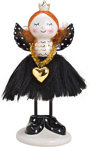 Produktbild G. Wurm Engel mit Kunstfell Rock aus Keramik Schwarz, weiss (B/H/T) 8x18x6cm