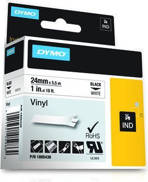 Produktbild Dymo Rhino 24mm schwarz auf weiß Vinyl (3.10 cm, Weiss)