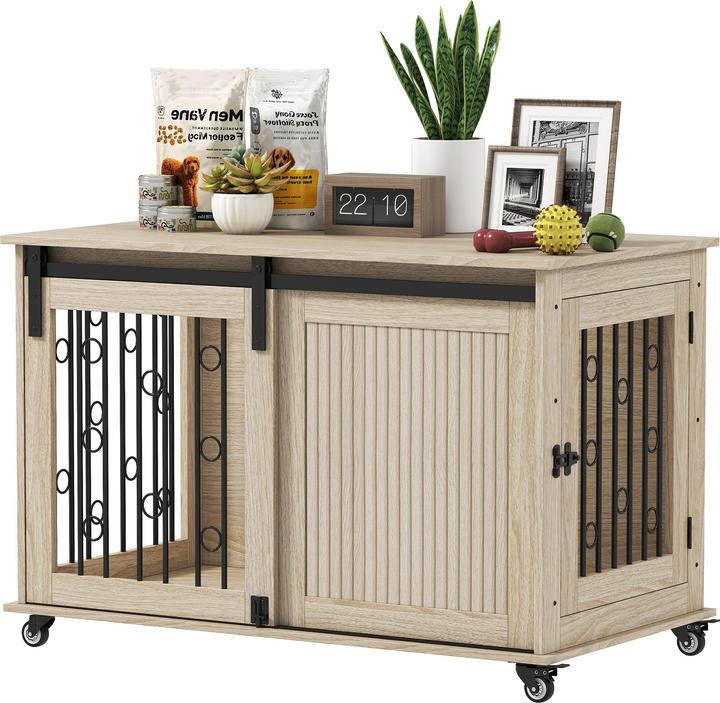 PawHut Hundekäfig MDF, Stahl Eiche