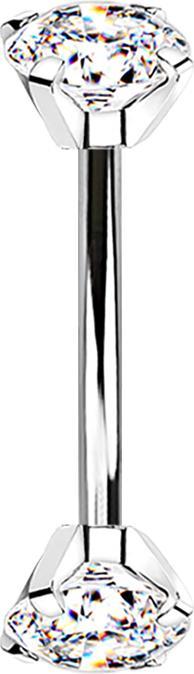 Produktbild Star Piercing Micro Banane silber Innengewinde mit zwei Kristalle silber gefasst (ohne Messing, Titan G23)