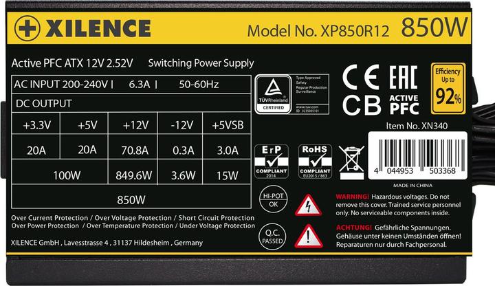 Image du produit Xilence XP850R12 Bloc d'alimentation PC 850W, Meet 80+ Gold, Gaming, ATX (850 W)