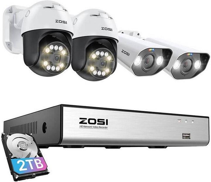Zosi IP Camera 2 pcs C296 WiFi 5MP & 2 pcs C182 WiFi 8MP + NVR 8ch + 2TB HDD (3840 x 2160 pixels)