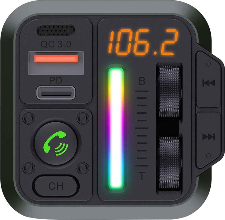 Actual product image Nedis Car Audio FM Transmitter - Fixed - Hands-free - 1" - Amber Screen - Bluetooth - PD 18 W/PD 2