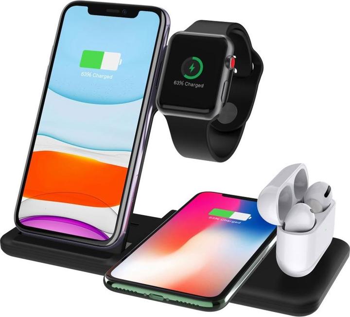 Produktbild Deltalabs Qi Fast Charging Ladegerät Dockingstation Apple Watch / Smartphone / AirPods 15W - 4in1 (15 W)