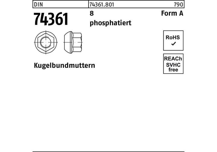 Produktbild Kugelbundmutter DIN 74361 AM 14x1,5 SW19 8 phosphatiert