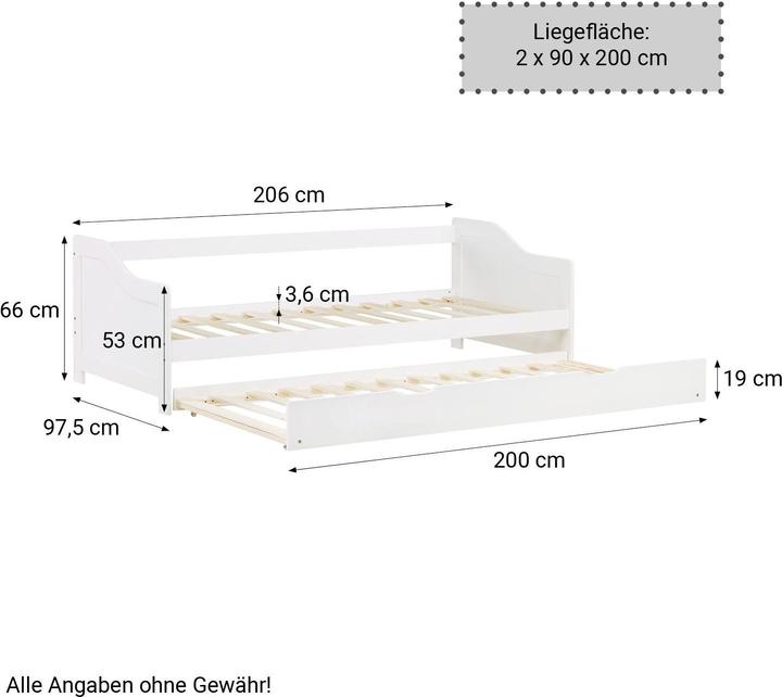 Image du produit Floki24 Lit d'enfant Lit fonctionnel Lit d'adolescent Lit gigogne Lit d'invité - blanc, 90 x 200 cm (90 x 200 cm)