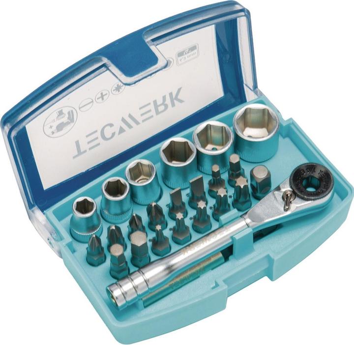 Image du produit Tecwerk Assortiment de clés à douille/d’embouts 24 pièces fente/PH/PZD/T/cliquet/6 douilles (Fente à visser)