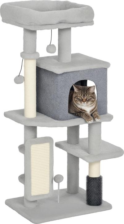 PawHut Kratzbaum Spanplatte, Polyester Hellgrau (104 cm, Cremeweiss, Hellgrau)