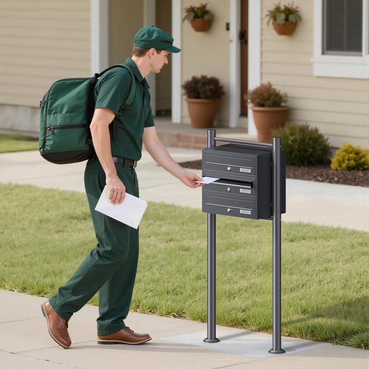 Produktbild Wiltec 3er Briefkastenanlage Anthrazit 512x270x1150mm Standbriefkasten Post