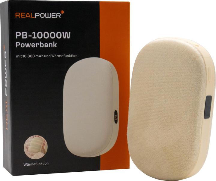Actual product image RealPower Powerbank PB-10000W,10000 mAh,beige,Wärmefunktion (10000 mAh)