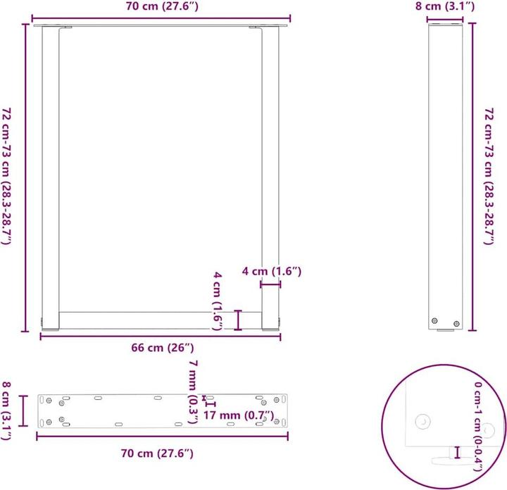 Immagine prodotto vidaXL Gambe per tavolino a U 2 pz. Gamba del tavolo in acciaio antracite 70x(72-73) cm