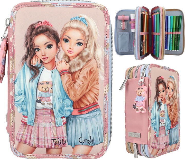 Productafbeelding Magni Depesche TOPModel etui TEAM TEDDY 3 vaks gevuld roze teddy hanger