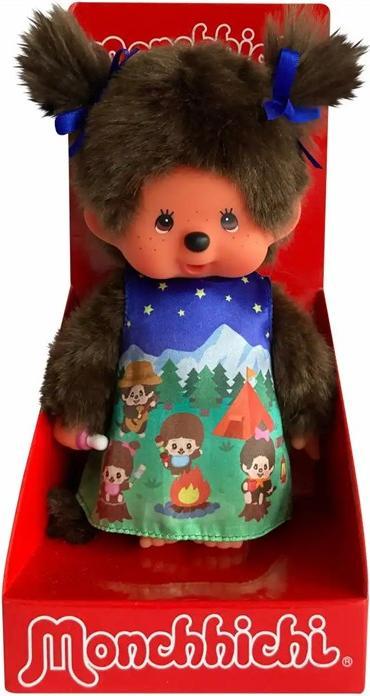 Immagine prodotto Magni Sekiguchi 243082 - Bambina Monchhichi, figura in peluche con vestito e codini con fiocchi, alta (20 cm)