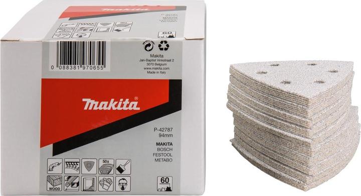 Actual product image Makita P-42787 Sanding sheet 94 x 94 K60 White Velcro fastener 50 pieces