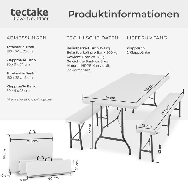 Actual product image tectake Dining table and bench set
