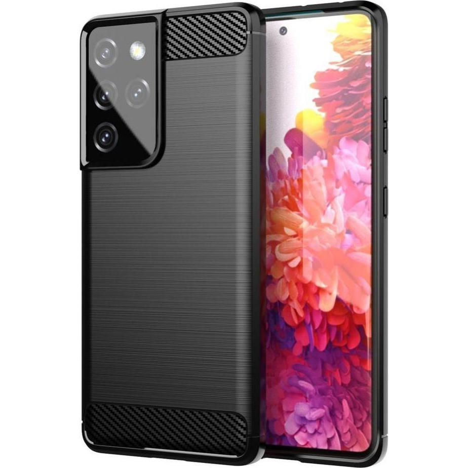 Hurtel Carbon Case Flexible Cover TPU Case for Samsung Galaxy S21 Ultra 5G black (Samsung Galaxy S21 Ultra 5G), Smartpho...