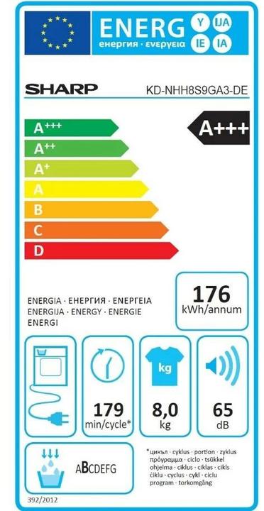 Energie-Label Sharp KD-NHH8S9GA3-DE (8 kg, Rechts)