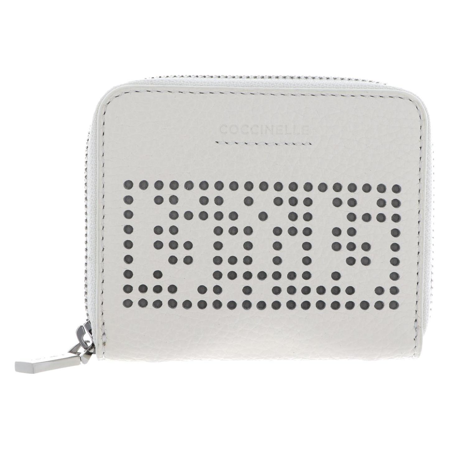Coccinelle, Damen, Portemonnaie, Metallic Perforee Leather Zip Around Wallet, Weiss
