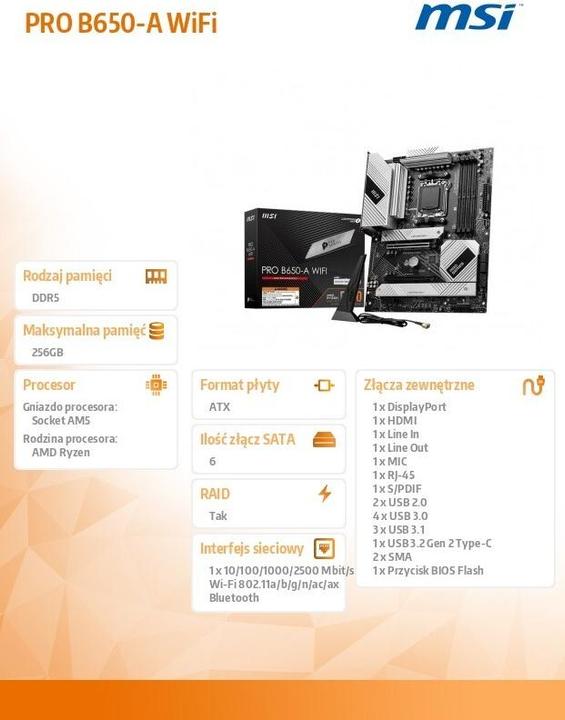 Actual product image MSI PRO B650-A WIFI (AM5, AMD B650, ATX)