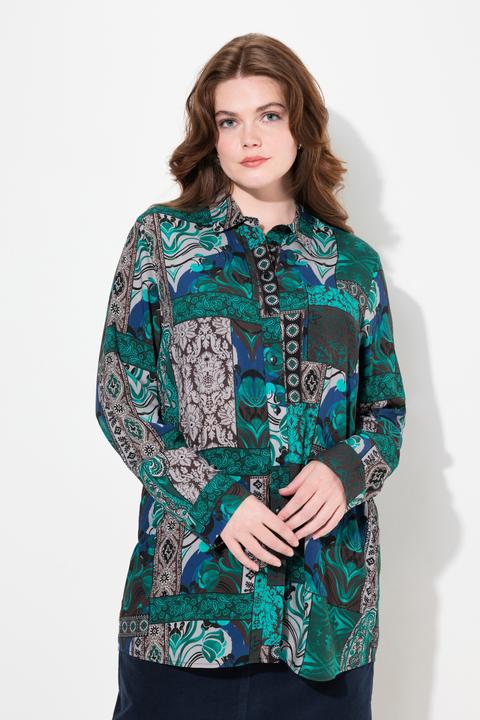 Actual product image Ulla Popken Mixed Country House Pattern Long Sleeve Button-Down Blouse (54)