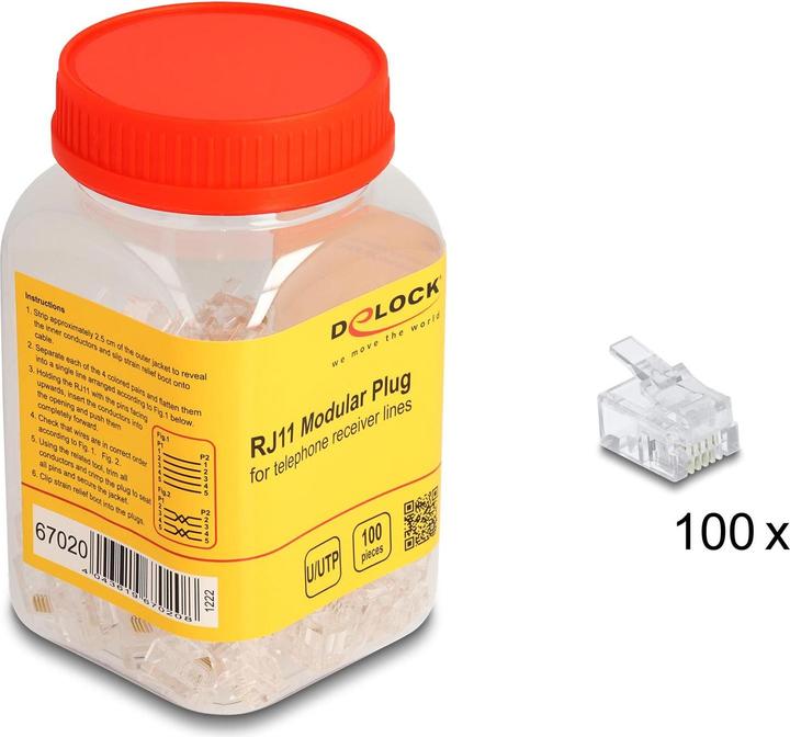 Image du produit Delock Connecteur modulaire RJ11 100 pièces (Câble réseau Connecteur)