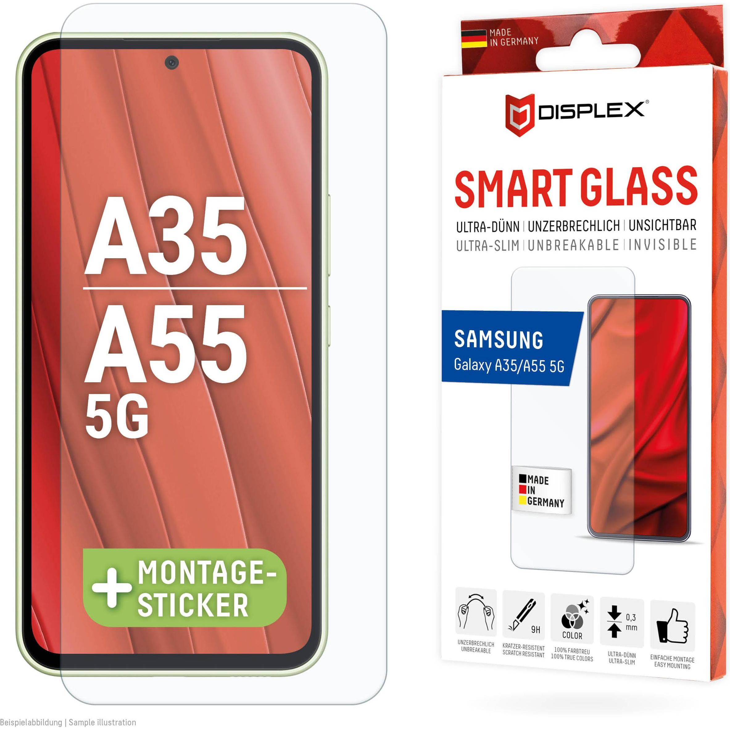 Displex Smart Glass, Displayschutzfolie (1 Stück, Samsung Galaxy A35, Samsung Galaxy A55), Smartphone Schutzfolie, Trans...